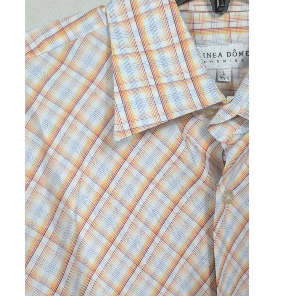 Linea Dome Chemise Mens Orange Plaid Shirt Long Sleeve Button Down L 16 1/2-17‎